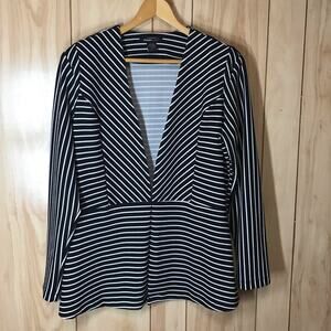 Robert Louis Vintage Black White Strip V-Neck Long Sleeve Jacket L
